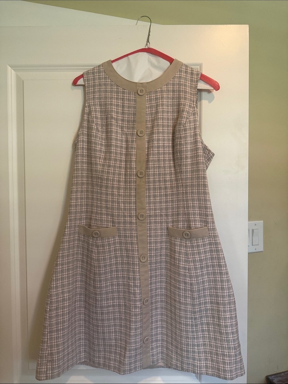 BCBG Taupe/Pink Plaid Sleeveless A-Line Dress